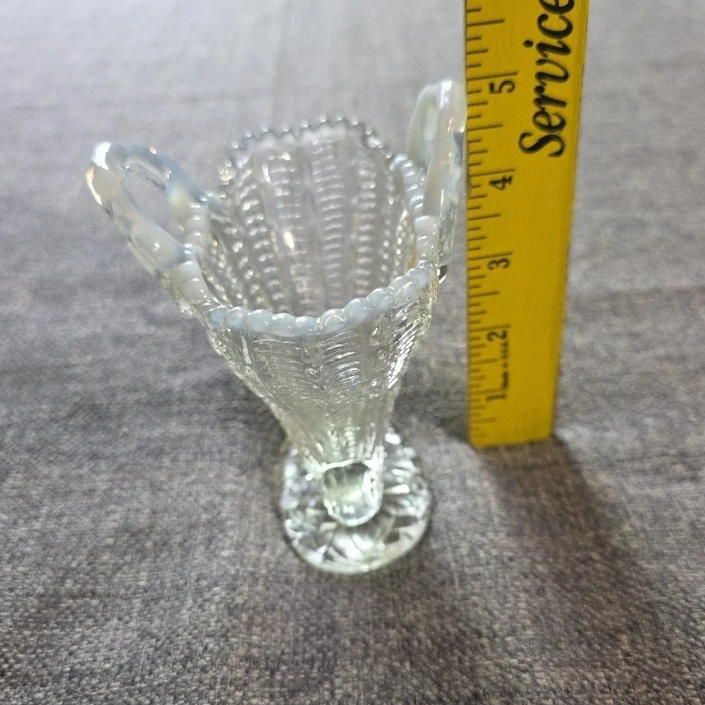 Fan Vase Clear Opalescent Art Glass Handled